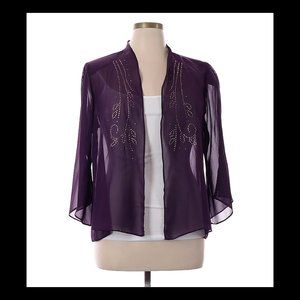 Anthony Richards Womens Purple 3/4-Flare Sleeve Sheer Open Front Cardigan Top 14